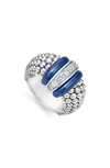 LAGOS LARGE BLUE CAVIAR DIAMOND LINK RING