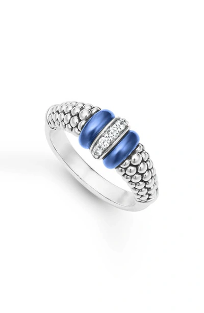 Lagos Sterling Silver Diamond & Ultramarine Ceramic Rondelle Bead Ring In Blue/silver