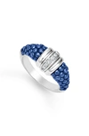 Lagos Sterling Silver White Caviar Ceramic Diamond 1-row Taper Ring In Ultramarine