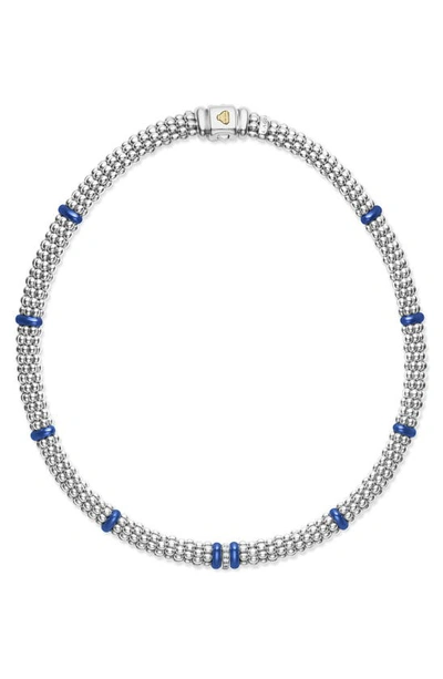 Lagos 18k Yellow Gold & Sterling Silver Diamond & Blue Ceramic Rondelle & Bead Statement Necklace, 16 In Blue/silver