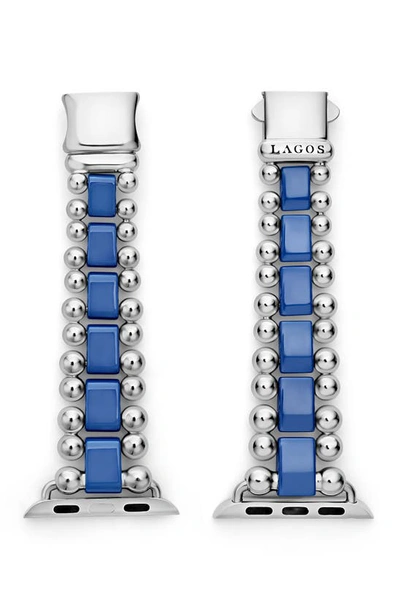 Lagos Stainless Steel & Ultramarine Ceramic Apple Smart Watchband Bracelet In Blue/silver