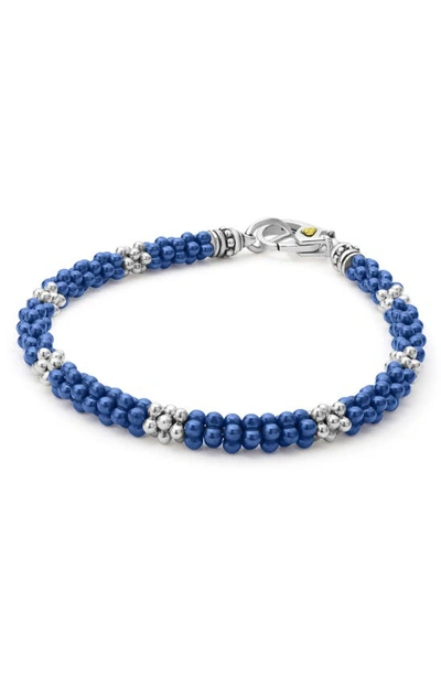 Lagos Sterling Silver Ultramarine Ceramic Caviar Bead Statement Bracelet In Blue/silver