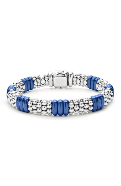 Lagos 18k Yellow Gold & Sterling Silver Ultramarine Ceramic Rondelle & Caviar Bead Statement Bracelet In Blue/silver