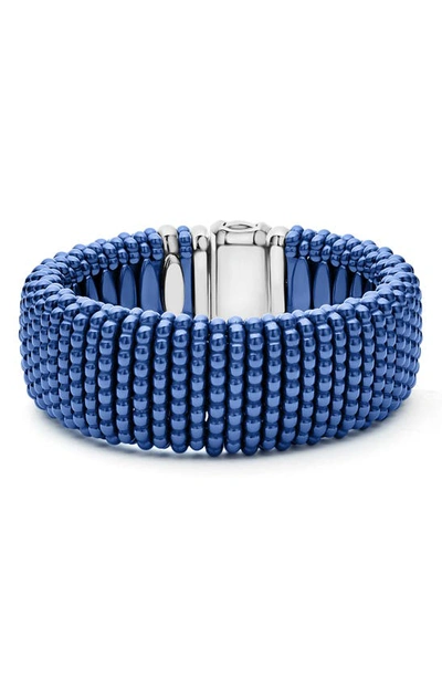 Lagos 18k Yellow Gold & Sterling Silver Wide Blue Ceramic Bead Bracelet In Ultramarine