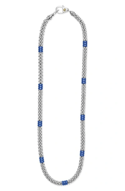 Lagos Sterling Silver Ultramarine Ceramic Rondelle & Bead Collar Necklace In Blue/silver