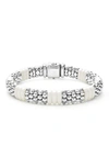 Lagos 18k Yellow Gold & Sterling Silver White Ceramic Rondelle & Caviar Bead Statement Bracelet In White