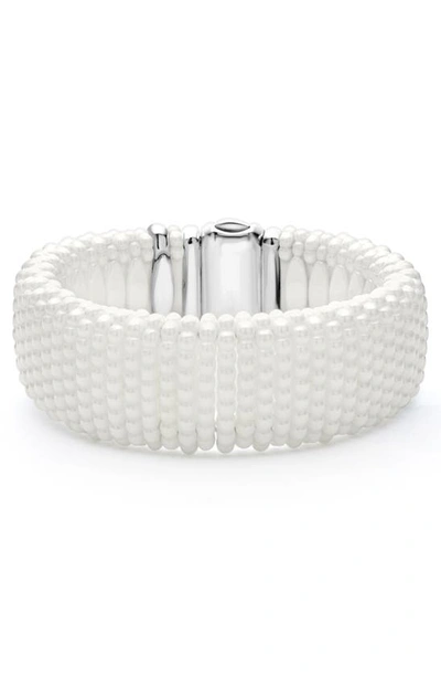 Lagos 18k Yellow Gold & Sterling Silver Wide White Ceramic Bead Bracelet In White/silver