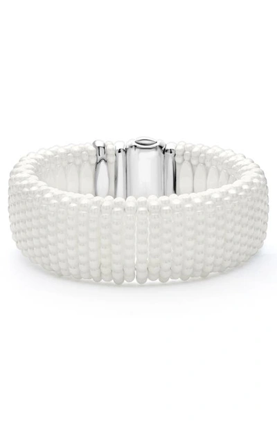 Lagos 18k Yellow Gold & Sterling Silver Wide White Ceramic Bead Bracelet