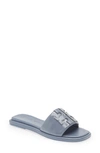 Tory Burch Double T Logo Flat Slide Sandals In Dark Lotus/ Dark Lotus