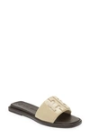 Tory Burch Double T Logo Flat Slide Sandals In Seaside Sand Sea