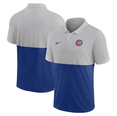 Nike Men's  Silver, Royal Chicago Cubs Team Baseline Striped Performance Polo Shirt In Silver,royal