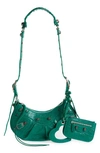 Balenciaga Le Cagole Xs Studded Croc-effect Leather Shoulder Bag In Jade