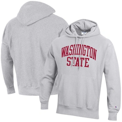 CHAMPION CHAMPION HEATHERED GRAY WASHINGTON STATE COUGARS TEAM ARCH REVERSE WEAVE PULLOVER HOODIE