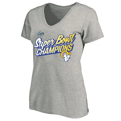 Fanatics Branded Heathered Gray Los Angeles Rams Super Bowl Lvi Champions Paint Script V-neck Plus S