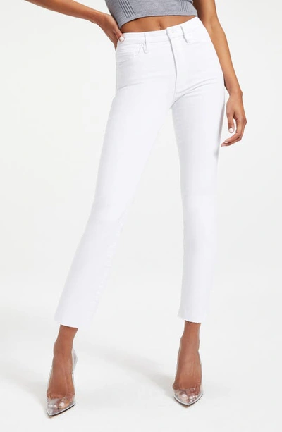 Good American Good Curve Straight Raw Hem Jeans In White001