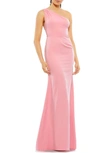 Mac Duggal Stretch Jersey One Sleeve Gathered Waist Gown In Rose Pink