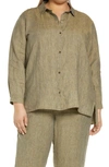 Eileen Fisher Classic Collar Organic Linen Boxy Shirt In Tarragon