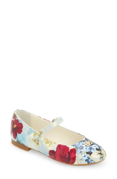 Dolce & Gabbana Kids Leather Renaissance Mary Janes In Blue
