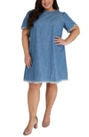 Maree Pour Toi Plus Size Denim Fringe Dress In Medium Denim
