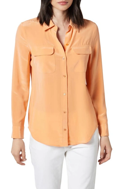 Equipment Slim Signature Solid Silk Shirt In Copper Tan