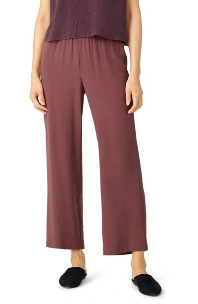 Eileen Fisher Silk Georgette Crepe Ankle Straight Leg Pants In Fig