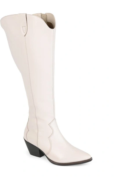 Journee Signature Womens Genuine Leather Tamori Square Toe Inside Zip Knee High Boots In White