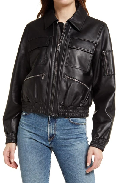 Sam Edelman Leather Bomber Jacket In Black
