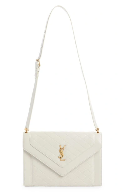 Saint Laurent Gaby Quilted Leather Shoulder Bag In Crema Soft