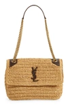 Saint Laurent Niki Ysl Monogram Medium Crocheted Shoulder Bag In 7069 Naturale / New Nut