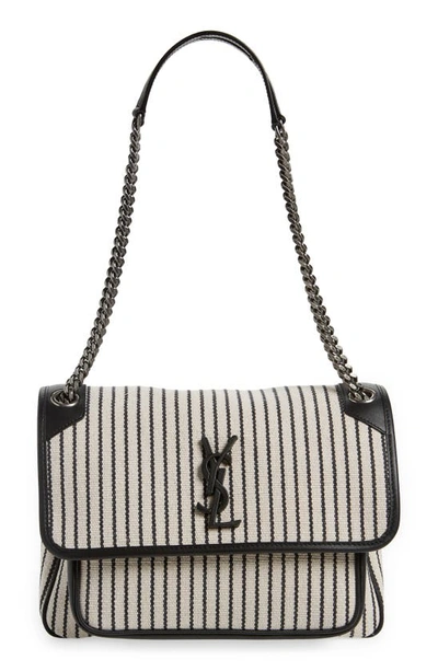 Saint Laurent Medium Niki Stripe Canvas Shoulder Bag In Gray Saint Laurent Medium Niki Stripe Canvas Shoulder Bag In Gray