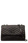 Tory Burch Kira Chevron Powder Coated Convertible Shoulder Bag In Black