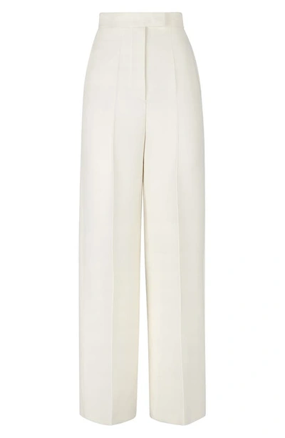 Fendi Pleated Wool And Silk-blend Wide-leg Trousers In Penelope-panna