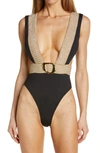 RIVER ISLAND PLUNGE NECK ONE-PIECE SWIMSUIT