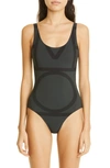 Totême Logo One-piece Swimsuit In Black Monogram