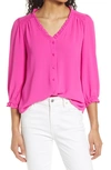 Cece Ruffle V-neck Blouse In Magenta Glow