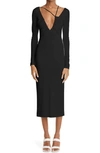 Et Ochs Bella Plunge Neck Long Sleeve Midi Dress In Black