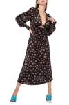 Afrm Viola Cutout Long Sleeve Midi Dress In Noir Rose Garden