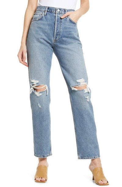 Agolde '90s Ripped High Waist Crop Loose Organic Cotton Jeans In Backdrop