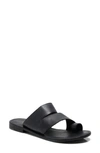 Free People Womens Toe Loop Leather Slide Sandals In Washed Black