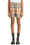 Burberry Multicolor Bermuda Shorts With Vintage Check Motif In Stretch Cotton Woman In Beige