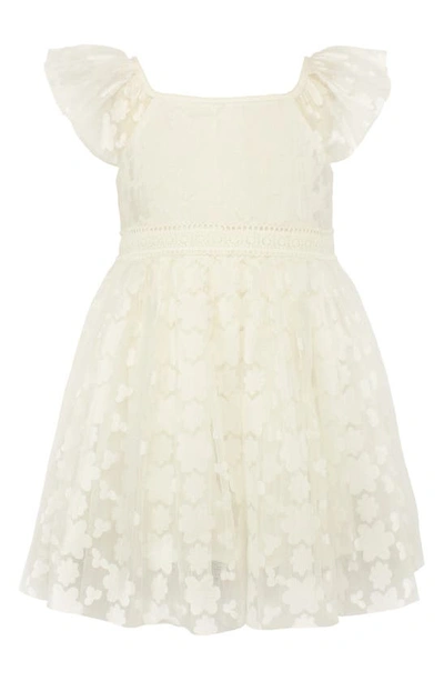 Popatu Kids' Floral Overlay Flutter Sleeve Dress In White