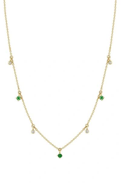 Zoë Chicco 14k Yellow Gold Emerald Gemstones Emerald & Diamond Dangle Choker Necklace, 14-16 In Green/gold
