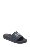 Alexander Mcqueen Logo-embellished Rubber Slides In Navy/ White