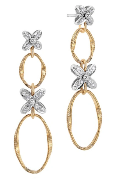 Marco Bicego 18k White & Yellow Gold Marrakech Onde Diamond Flower Drop Hoop Earrings In Gold/white