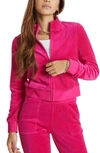 Juicy Couture Mock-neck Velour Cropped Zip-front Jacket In Pink