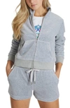 Juicy Couture Mock-neck Velour Cropped Zip-front Jacket In Grey Powder Heather