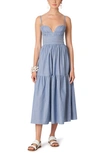 Carolina Herrera Ruched Bustier Tiered Midi Dress - Bci Cotton In Blue