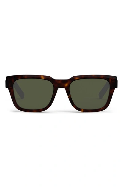 Dior B23 53mm Rectangular Sunglasses In Dark Havana / Green
