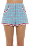 Moschino Houndstooth Cotton Blend Bouclé Shorts In Fantasy Print Light Blue