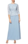 Alex Evenings Women's Sequin Embellished Lace Top Gown In Sky Blue